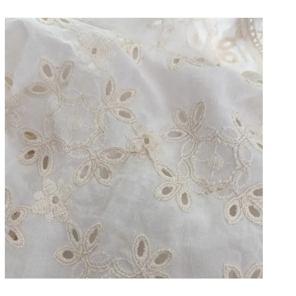 Sezane Robe Asianne Eyelet Mini Wrap Dress Womens Size 2 Ecru Cream New Flawed